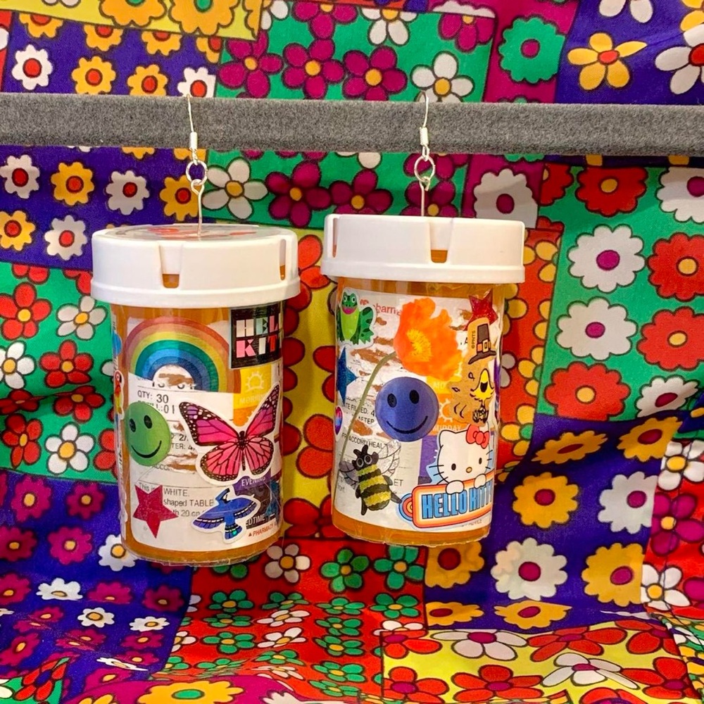 Handmade pill bottle earrings